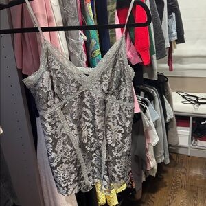 H&M Silver Lace Floral Satin Cami lined